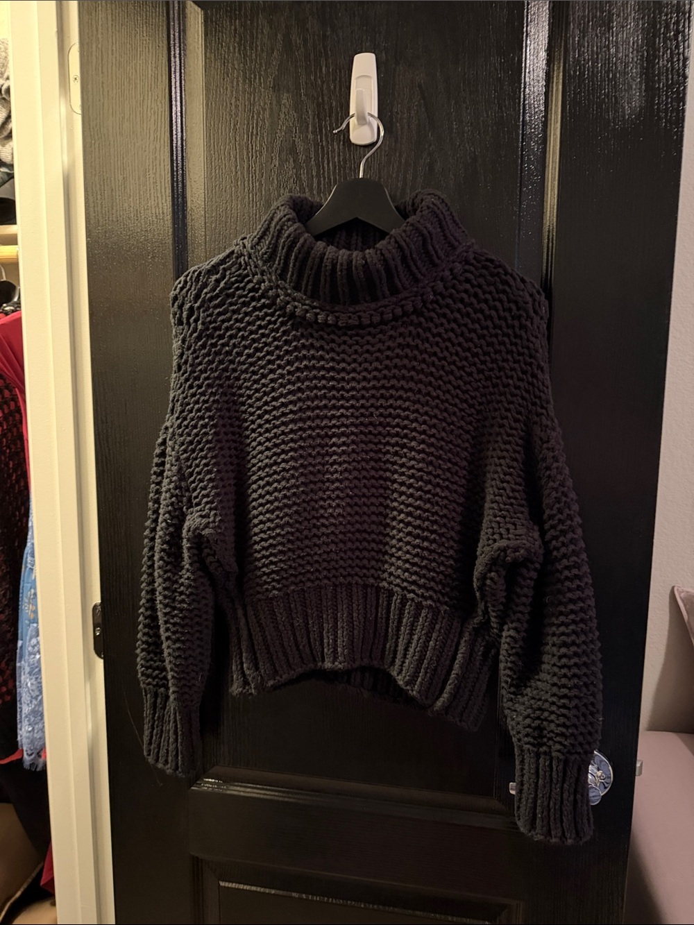 Free People "My Only Sunshine" chunky knit mock-neck sweater in black - XS NWOT